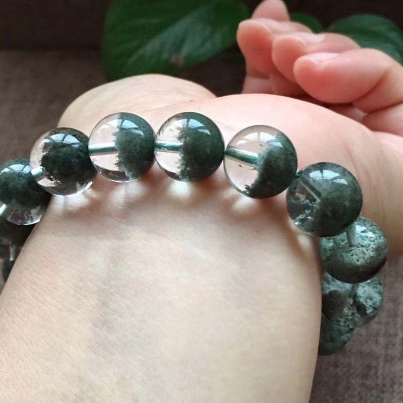 Brățară din cuarț verde fantom natural din Brazilia, pentru bărbați și femei, unisex, mărgele de 20 mm