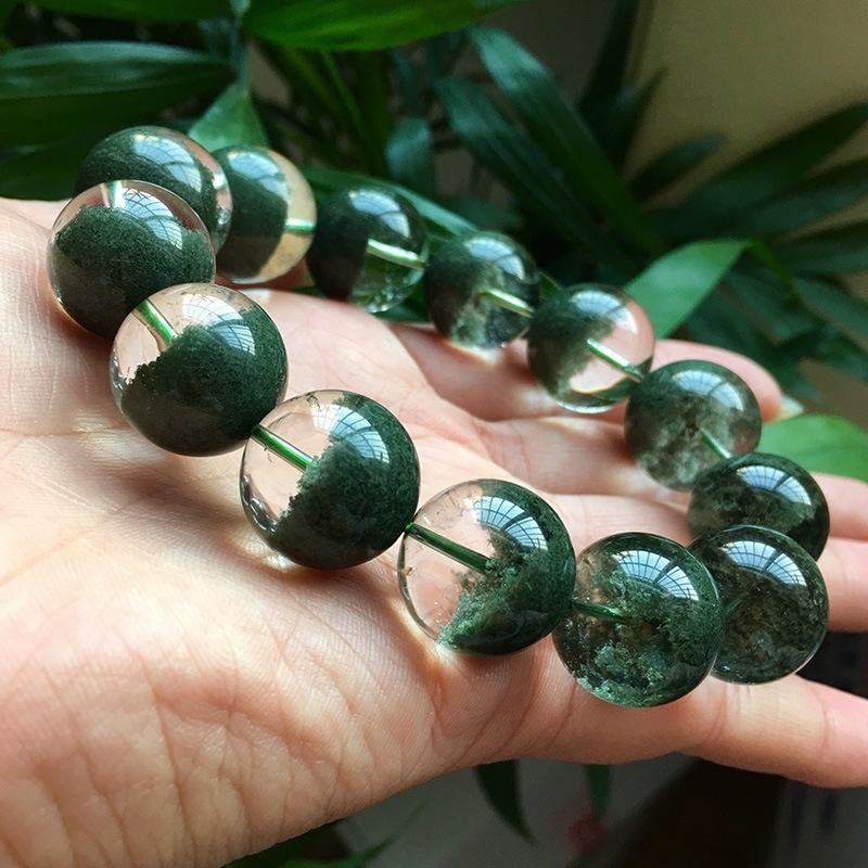 Brățară din cuarț verde fantom natural din Brazilia, pentru bărbați și femei, unisex, mărgele de 20 mm