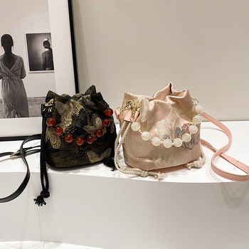 Γυναικεία τσάντα bucket σε vintage κινεζικό στυλ, μικρή crossbody τσάντα με θήκη τηλεφώνου