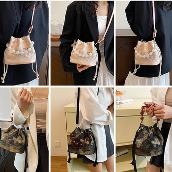 Γυναικεία τσάντα bucket σε vintage κινεζικό στυλ, μικρή crossbody τσάντα με θήκη τηλεφώνου