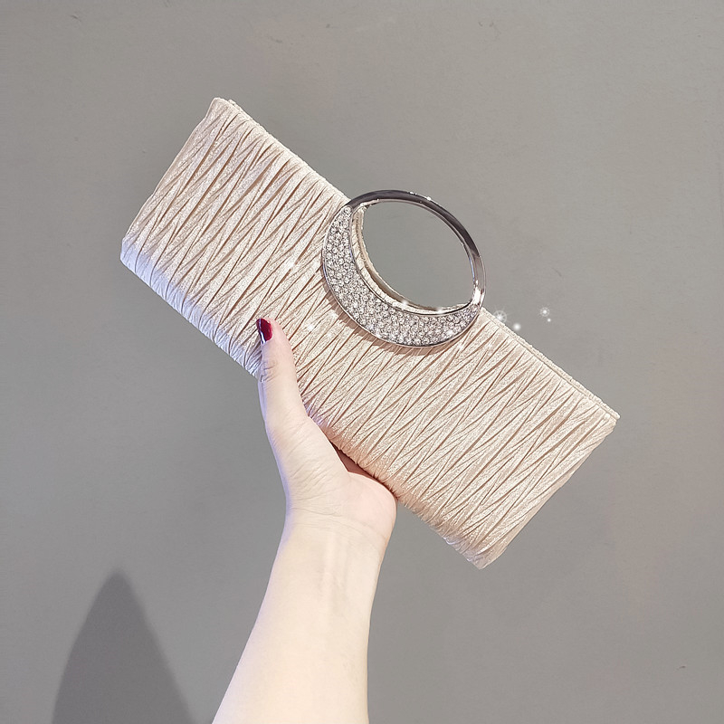 Νέο βραδινό clutch με διαμάντια, πλισέ μικρή γυναικεία τσάντα