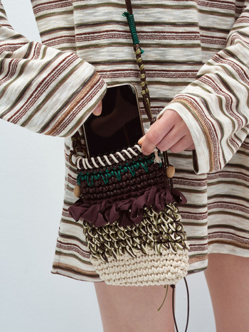 Νέα χειροποίητη υφαντή τσάντα crossbody για κινητό, με αντίθεση χρωμάτων, V60280