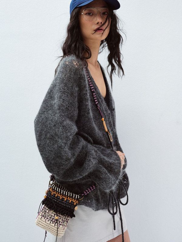 Νέα χειροποίητη υφαντή τσάντα crossbody για κινητό, με αντίθεση χρωμάτων, V60280
