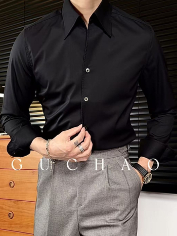 2026 Νέο ανδρικό πουκάμισο με μακριά μανίκια, business casual, στενή γραμμή, χωρίς σιδέρωμα, ανθεκτικό στις τσαλακώσεις