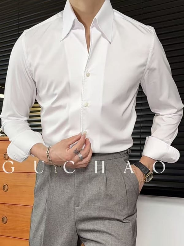 2026 Νέο ανδρικό πουκάμισο με μακριά μανίκια, business casual, στενή γραμμή, χωρίς σιδέρωμα, ανθεκτικό στις τσαλακώσεις