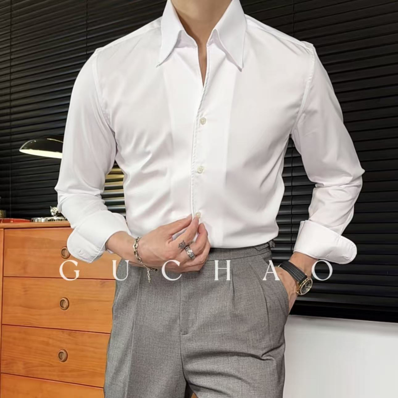 2026 Νέο ανδρικό πουκάμισο με μακριά μανίκια, business casual, στενή γραμμή, χωρίς σιδέρωμα, ανθεκτικό στις τσαλακώσεις