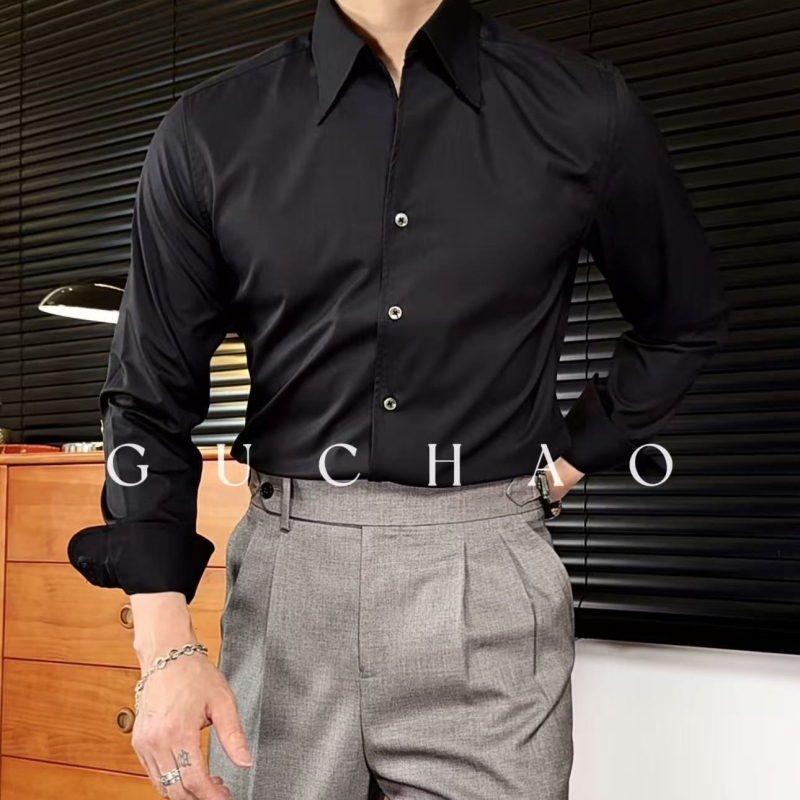 2026 Νέο ανδρικό πουκάμισο με μακριά μανίκια, business casual, στενή γραμμή, χωρίς σιδέρωμα, ανθεκτικό στις τσαλακώσεις