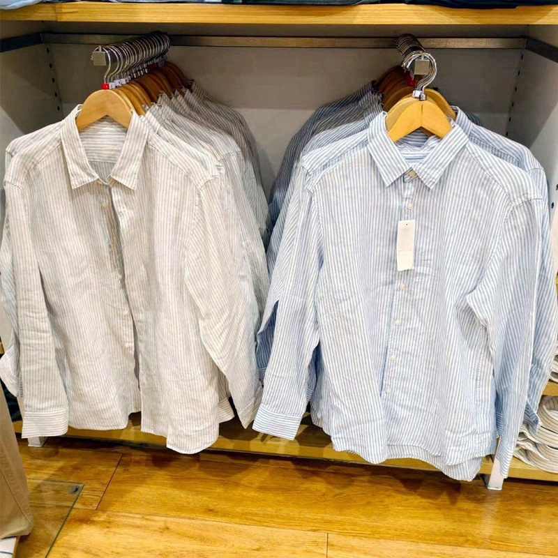 Unisex πουκάμισο από γαλλικό λινό με ρίγες, ελαφρύ μακρυμάνικο πουκάμισο για την άνοιξη 2025
