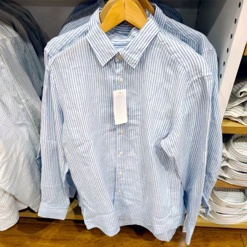 Unisex πουκάμισο από γαλλικό λινό με ρίγες, ελαφρύ μακρυμάνικο πουκάμισο για την άνοιξη 2025