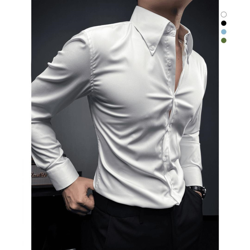 Ανδρικό πουκάμισο με μυτερό γαλλικό γιακά, κομψό και πολυτελές, μακριά μανίκια, κατάλληλο για άνοιξη και φθινόπωρο