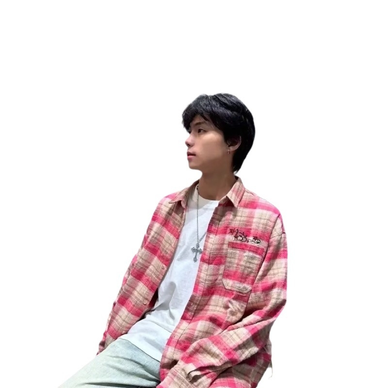 Αντρικό πουκάμισο με καρό, μακριά μανίκια, 2024 νέο σχέδιο, στενή γραμμή, ρετρό ιαπωνικό κέντημα