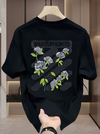 Μπλουζάκι από 100% βαμβάκι με λαιμό crewneck, χαλαρή γραμμή, κοντά μανίκια, εκτύπωση καρτούν, unisex, καλοκαίρι, καθημερινό casual
