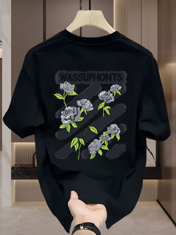Μπλουζάκι από 100% βαμβάκι με λαιμό crewneck, χαλαρή γραμμή, κοντά μανίκια, εκτύπωση καρτούν, unisex, καλοκαίρι, καθημερινό casual