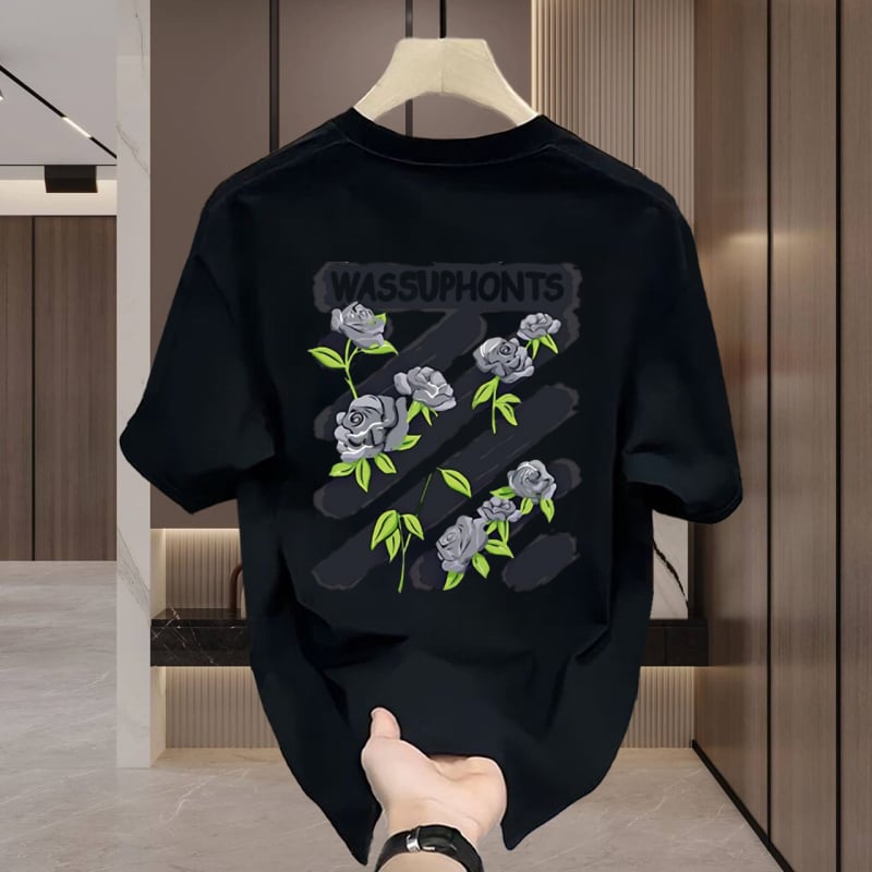 Μπλουζάκι από 100% βαμβάκι με λαιμό crewneck, χαλαρή γραμμή, κοντά μανίκια, εκτύπωση καρτούν, unisex, καλοκαίρι, καθημερινό casual