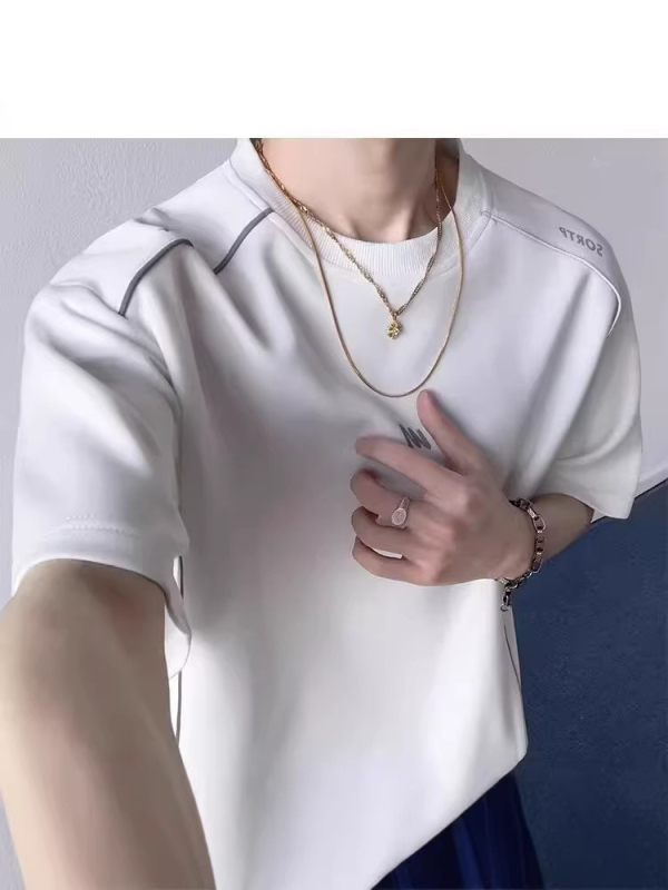 Ανδρικό αθλητικό T‑shirt με ενσωματωμένη ανακλαστική λωρίδα, κοντό μανίκι, φαρδιά εφαρμογή, καλοκαίρι, σχέδιο με γράμματα
