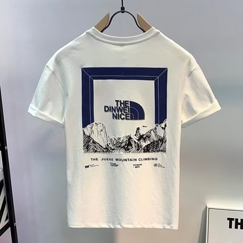 Ανδρικό κοντομάνικο T‑shirt από 100% βαμβάκι, στρογγυλό λαιμό, ελαφριά πολυτέλεια, καλοκαιρινό εκτυπωμένο σχέδιο