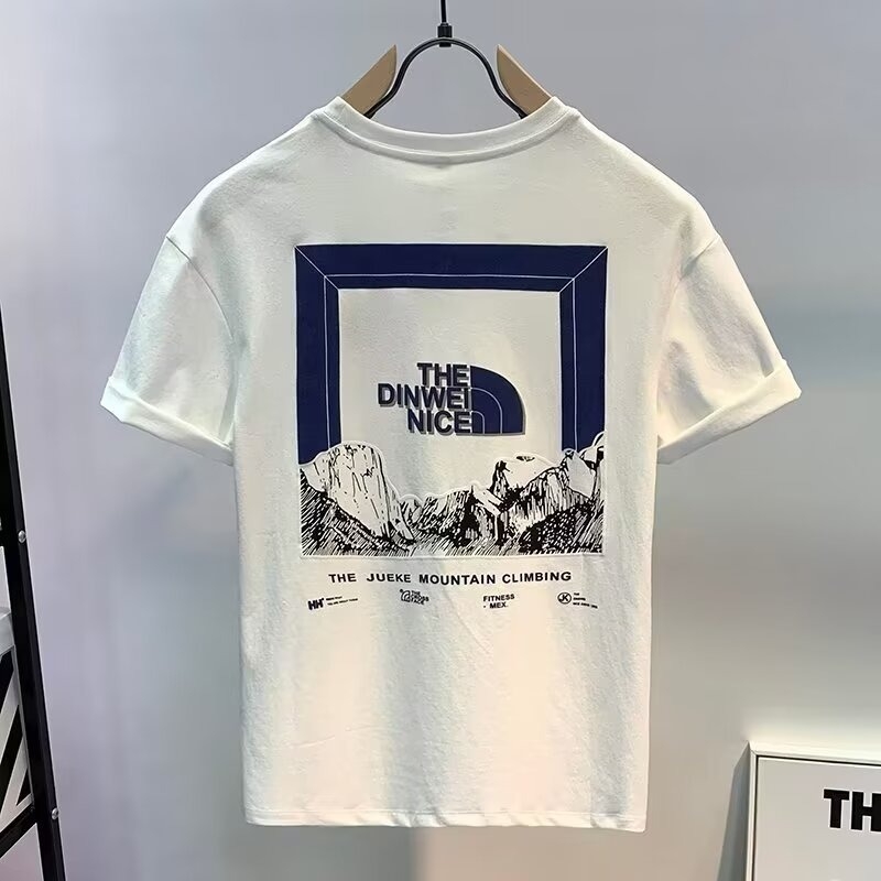 Ανδρικό κοντομάνικο T‑shirt από 100% βαμβάκι, στρογγυλό λαιμό, ελαφριά πολυτέλεια, καλοκαιρινό εκτυπωμένο σχέδιο