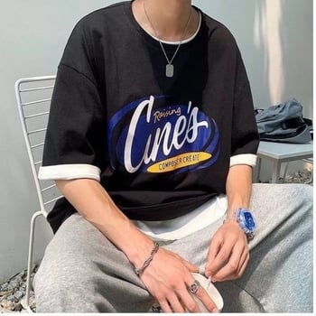 Ανδρικό χαλαρό T-shirt σε στυλ Χονγκ Κονγκ, χιπ-χοπ γραφικό τύπωμα, κοντό μανίκι, καλοκαίρι, casual top
