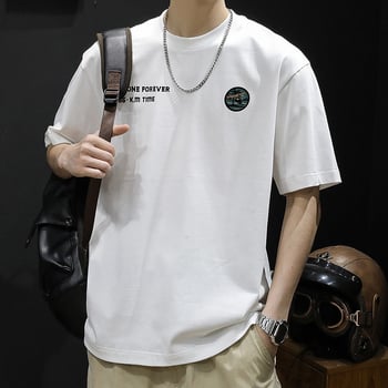 Ανδρικό βαριά κοντομάνικο T-shirt, μεγάλο μέγεθος, καλοκαίρι 2024, αμερικανικό στυλ, λευκό.