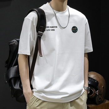 Ανδρικό βαριά κοντομάνικο T-shirt, μεγάλο μέγεθος, καλοκαίρι 2024, αμερικανικό στυλ, λευκό.