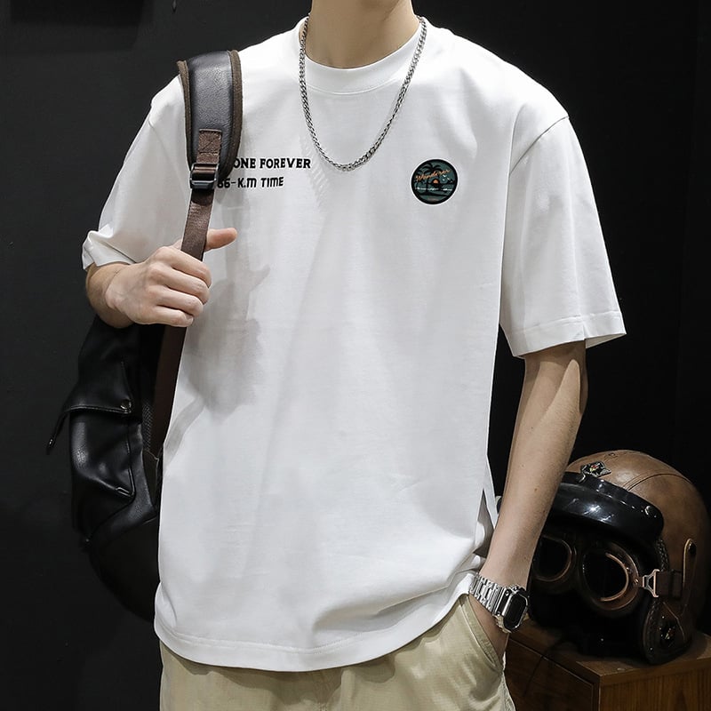 Ανδρικό βαριά κοντομάνικο T-shirt, μεγάλο μέγεθος, καλοκαίρι 2024, αμερικανικό στυλ, λευκό.