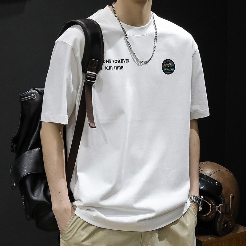 Ανδρικό βαριά κοντομάνικο T-shirt, μεγάλο μέγεθος, καλοκαίρι 2024, αμερικανικό στυλ, λευκό.