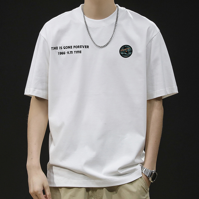 Ανδρικό βαριά κοντομάνικο T-shirt, μεγάλο μέγεθος, καλοκαίρι 2024, αμερικανικό στυλ, λευκό.