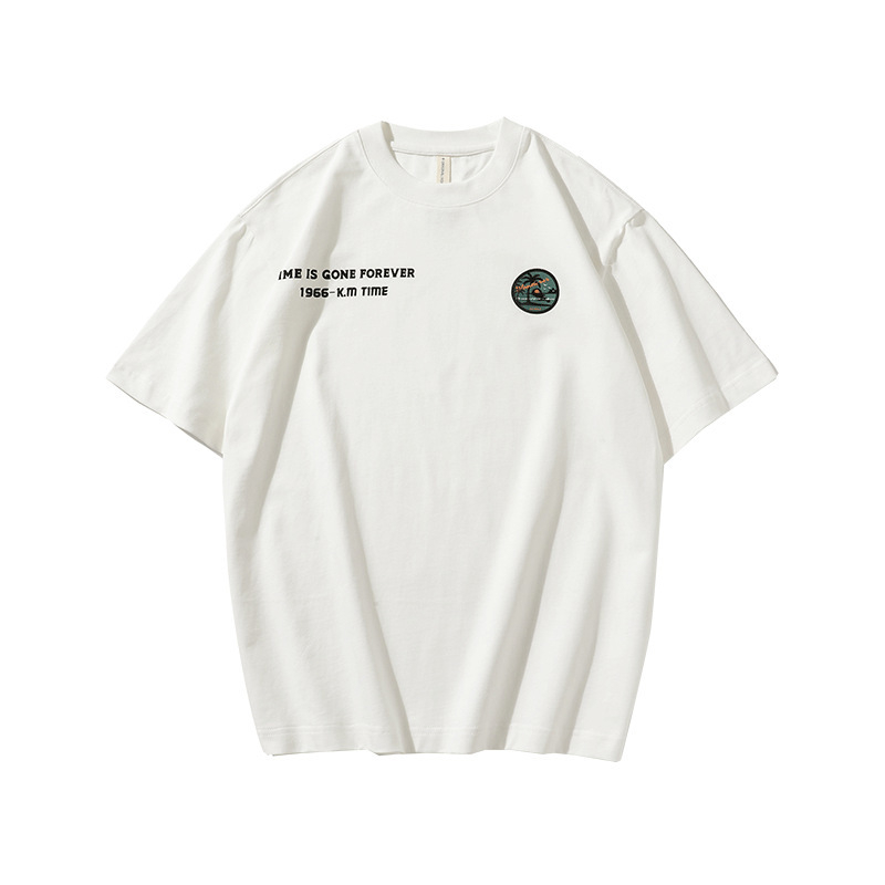 Ανδρικό βαριά κοντομάνικο T-shirt, μεγάλο μέγεθος, καλοκαίρι 2024, αμερικανικό στυλ, λευκό.