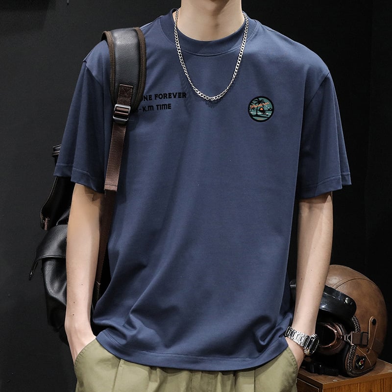 Ανδρικό βαριά κοντομάνικο T-shirt, μεγάλο μέγεθος, καλοκαίρι 2024, αμερικανικό στυλ, λευκό.