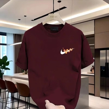Ανδρική μπλούζα T-shirt με στρογγυλό λαιμό, κοντά μανίκια, εκτύπωση με κινούμενα σχέδια, κόκκινη, καλοκαιρινή μόδα