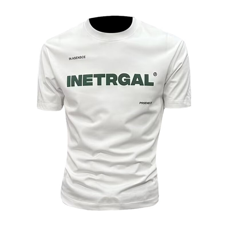 Ανδρικό κοντομάνικο T‑shirt, καλοκαίρι 2024, casual στρογγυλός λαιμός, τύπωμα με γράμματα, στενή γραμμή