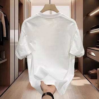 Ανδρικό καλοκαιρινό βαμβακερό T‑shirt με κοντά μανίκια, στρογγυλός λαιμός, χαλαρή γραμμή, γεωμετρικό τύπωμα, κορεάτικο στυλ