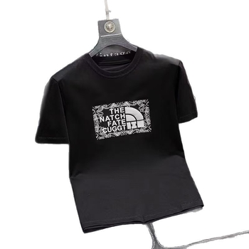 Ανδρικό T‑shirt από 100% βαμβάκι με κοντά μανίκια, χαλαρή γραμμή, στρογγυλή λαιμόκοψη, καλοκαίρι 2025, γεωμετρικό σχέδιο εκτύπωσης