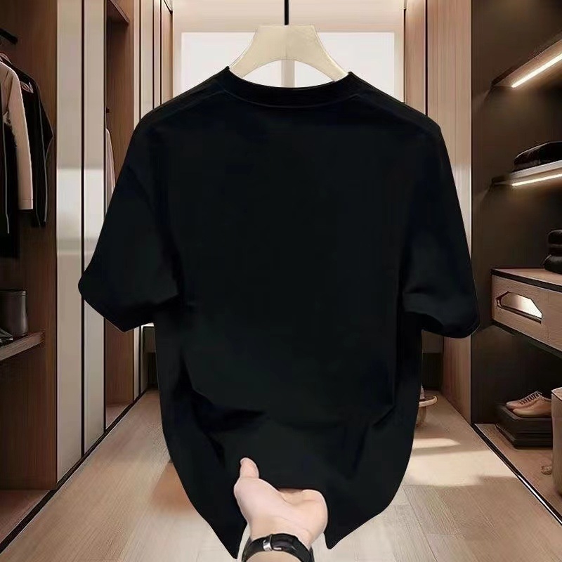 Ανδρικό T‑shirt από 100% βαμβάκι με κοντά μανίκια, χαλαρή γραμμή, στρογγυλή λαιμόκοψη, καλοκαίρι 2025, γεωμετρικό σχέδιο εκτύπωσης
