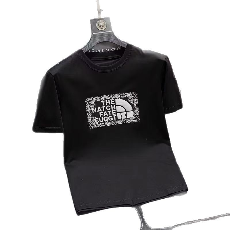 Ανδρικό T‑shirt από 100% βαμβάκι με κοντά μανίκια, χαλαρή γραμμή, στρογγυλή λαιμόκοψη, καλοκαίρι 2025, γεωμετρικό σχέδιο εκτύπωσης
