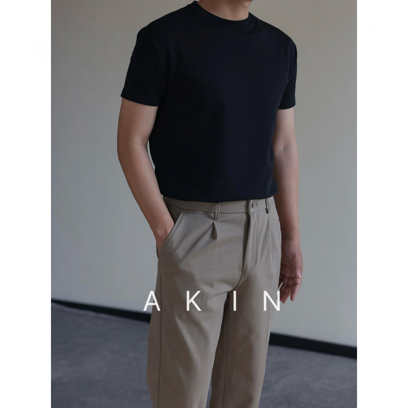 Akin Ανδρικό T-shirt κοντό μανίκι, Slim-Fit, από μακριές ίνες βαμβακερές, μονόχρωμο, λαιμός στρογγυλός, άνοιξη-καλοκαίρι
