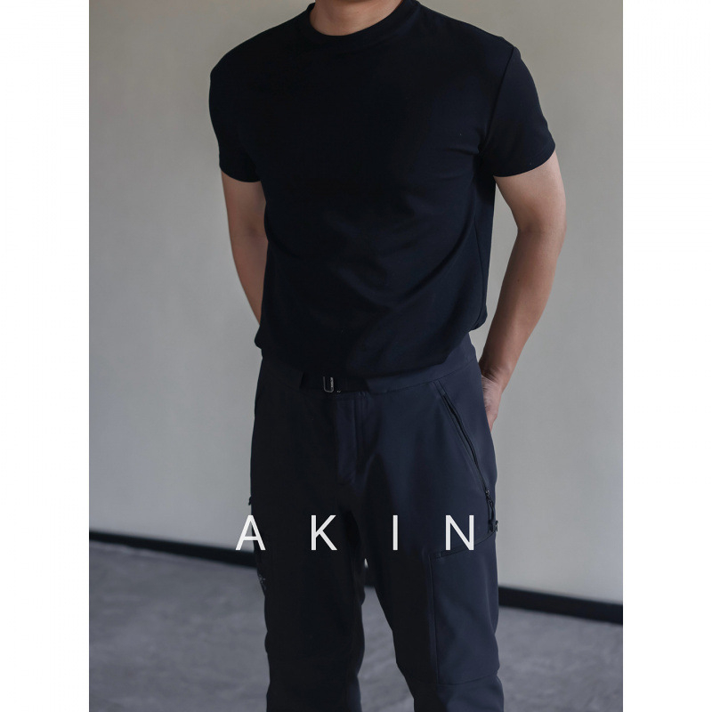 Akin Ανδρικό T-shirt κοντό μανίκι, Slim-Fit, από μακριές ίνες βαμβακερές, μονόχρωμο, λαιμός στρογγυλός, άνοιξη-καλοκαίρι