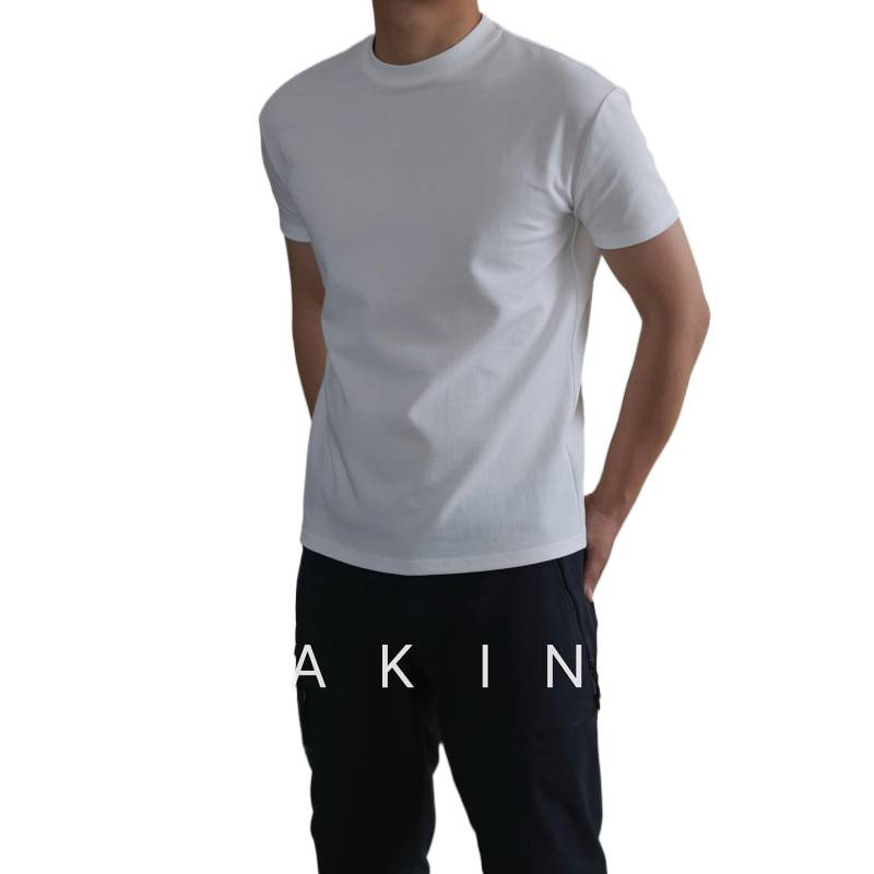 Akin Ανδρικό T-shirt κοντό μανίκι, Slim-Fit, από μακριές ίνες βαμβακερές, μονόχρωμο, λαιμός στρογγυλός, άνοιξη-καλοκαίρι