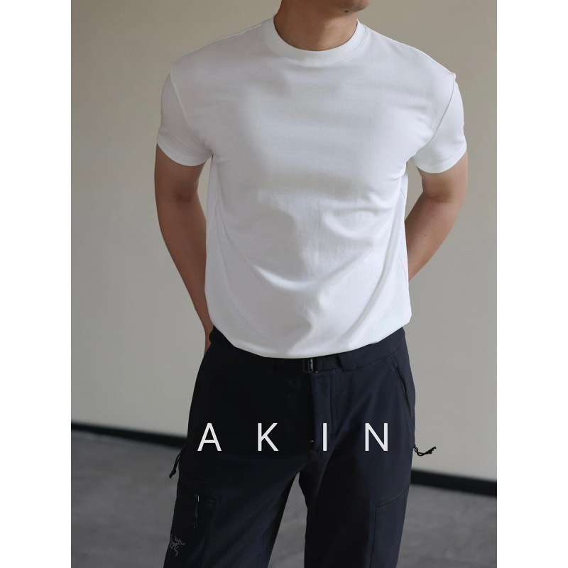 Akin Ανδρικό T-shirt κοντό μανίκι, Slim-Fit, από μακριές ίνες βαμβακερές, μονόχρωμο, λαιμός στρογγυλός, άνοιξη-καλοκαίρι