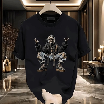Αντρικό κοντομάνικο T‑shirt από 100% βαμβάκι με εκτύπωση καρτούν, στρογγυλός λαιμός, χαλαρή εφαρμογή