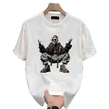 Αντρικό κοντομάνικο T‑shirt από 100% βαμβάκι με εκτύπωση καρτούν, στρογγυλός λαιμός, χαλαρή εφαρμογή