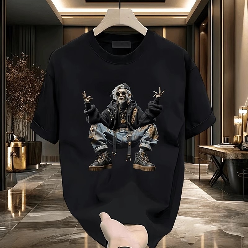 Αντρικό κοντομάνικο T‑shirt από 100% βαμβάκι με εκτύπωση καρτούν, στρογγυλός λαιμός, χαλαρή εφαρμογή