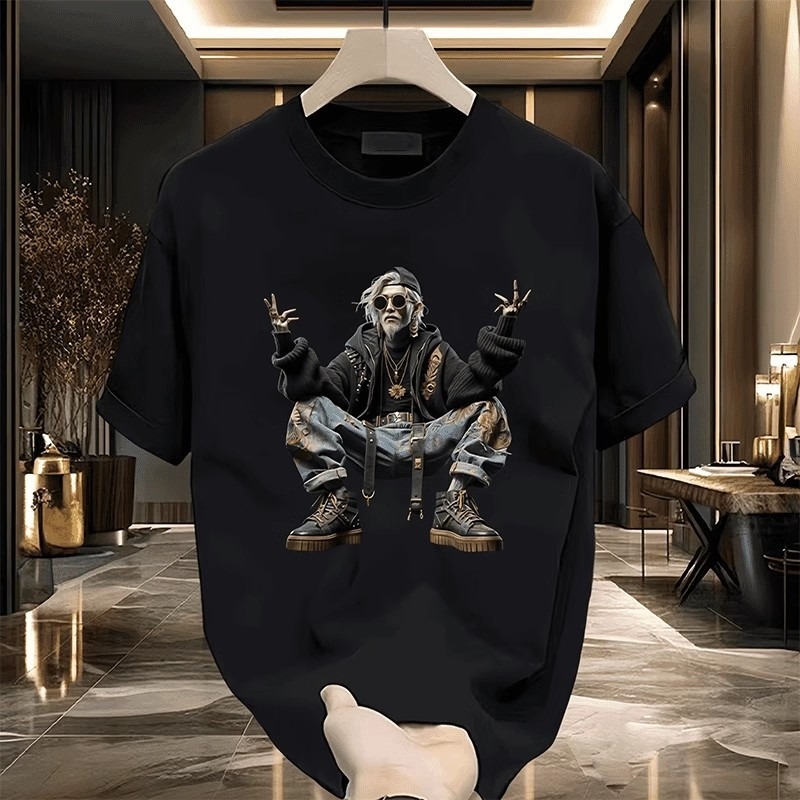 Αντρικό κοντομάνικο T‑shirt από 100% βαμβάκι με εκτύπωση καρτούν, στρογγυλός λαιμός, χαλαρή εφαρμογή