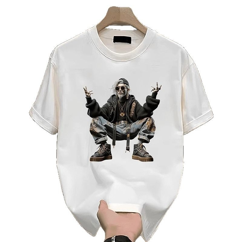 Αντρικό κοντομάνικο T‑shirt από 100% βαμβάκι με εκτύπωση καρτούν, στρογγυλός λαιμός, χαλαρή εφαρμογή