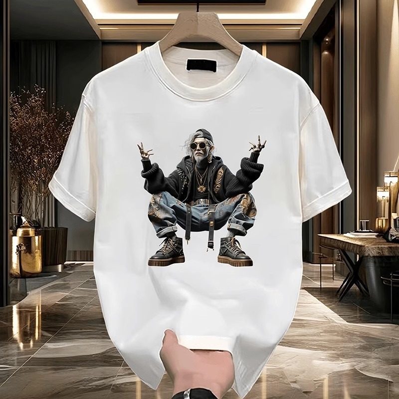 Αντρικό κοντομάνικο T‑shirt από 100% βαμβάκι με εκτύπωση καρτούν, στρογγυλός λαιμός, χαλαρή εφαρμογή