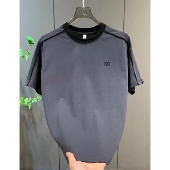 Ανδρικό T‑shirt με patchwork και κέντημα, casual, κοντομάνικο, στρογγυλή λαιμόκοψη, υψηλής ποιότητας