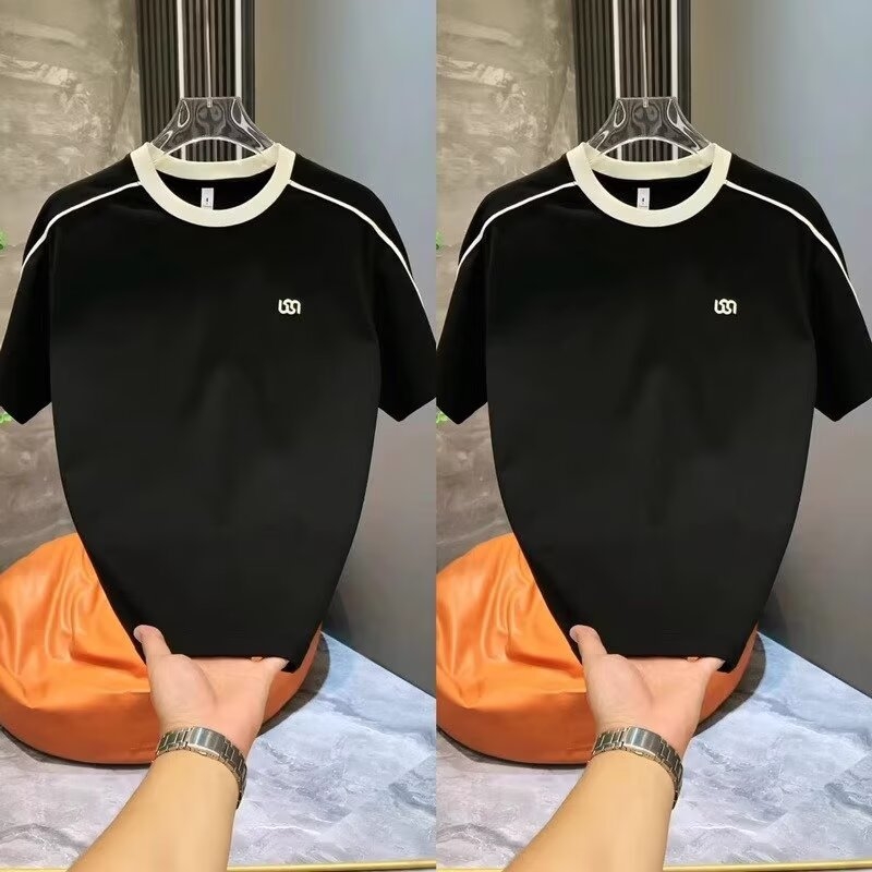 Ανδρικό T‑shirt με patchwork και κέντημα, casual, κοντομάνικο, στρογγυλή λαιμόκοψη, υψηλής ποιότητας