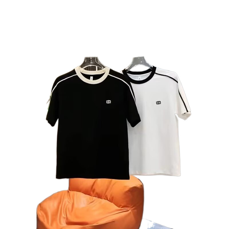 Ανδρικό T‑shirt με patchwork και κέντημα, casual, κοντομάνικο, στρογγυλή λαιμόκοψη, υψηλής ποιότητας