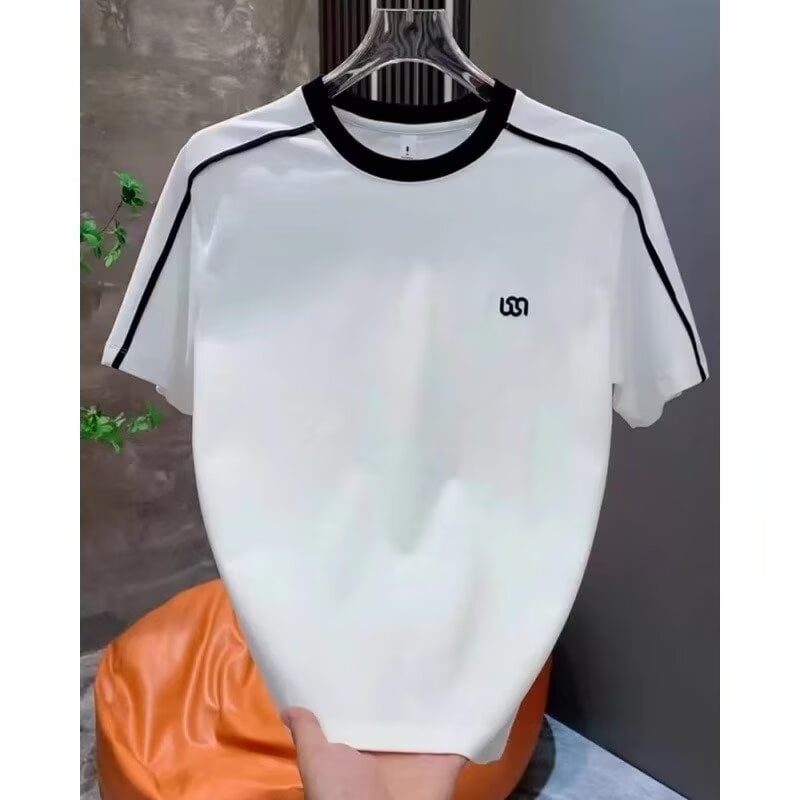 Ανδρικό T‑shirt με patchwork και κέντημα, casual, κοντομάνικο, στρογγυλή λαιμόκοψη, υψηλής ποιότητας
