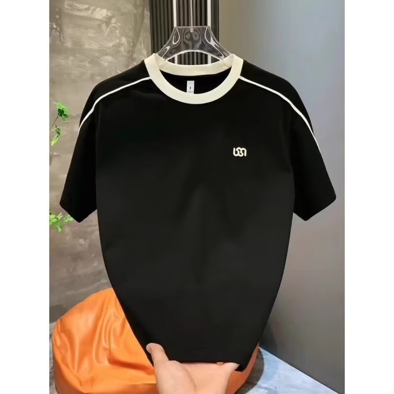 Ανδρικό T‑shirt με patchwork και κέντημα, casual, κοντομάνικο, στρογγυλή λαιμόκοψη, υψηλής ποιότητας